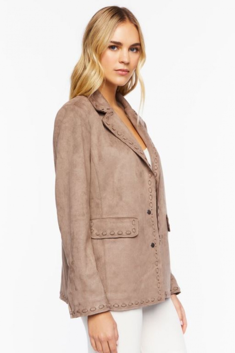 Blazer Forever 21 Faux Suede Peak Lapel Mujer Beige | n6LoATNJMUf