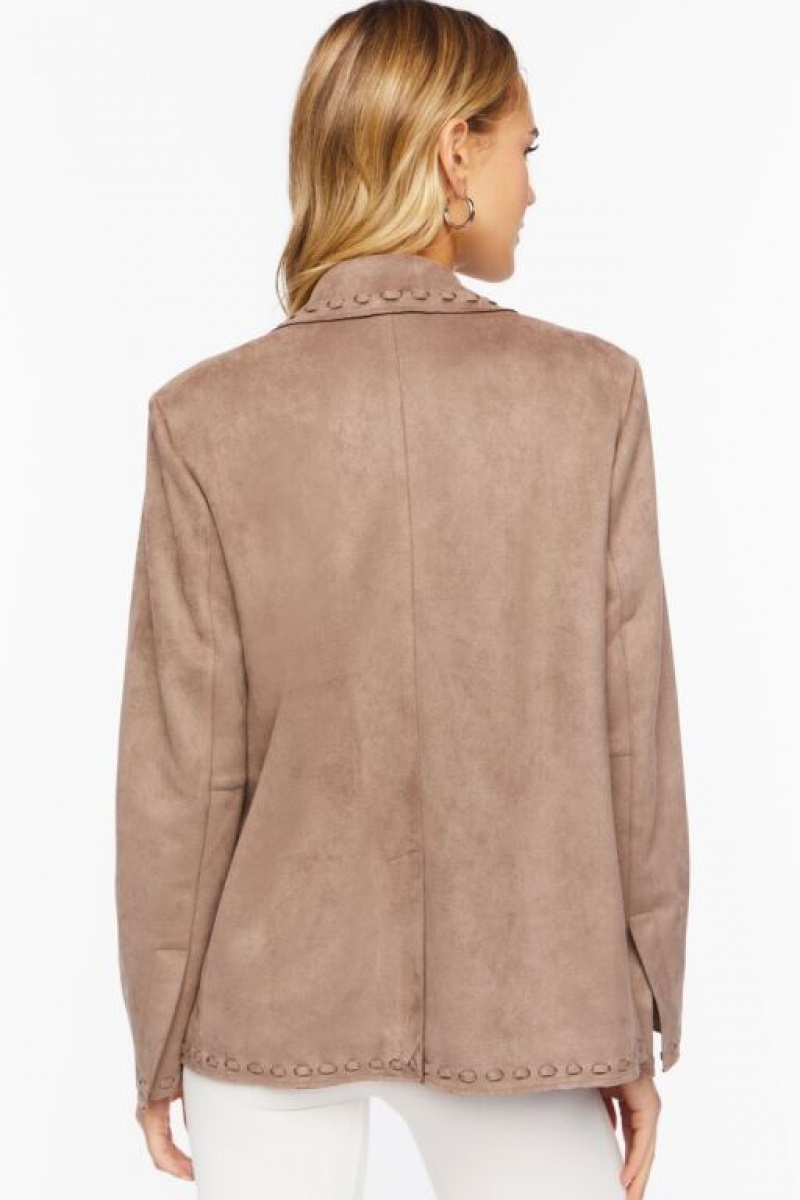 Blazer Forever 21 Faux Suede Peak Lapel Mujer Beige | n6LoATNJMUf