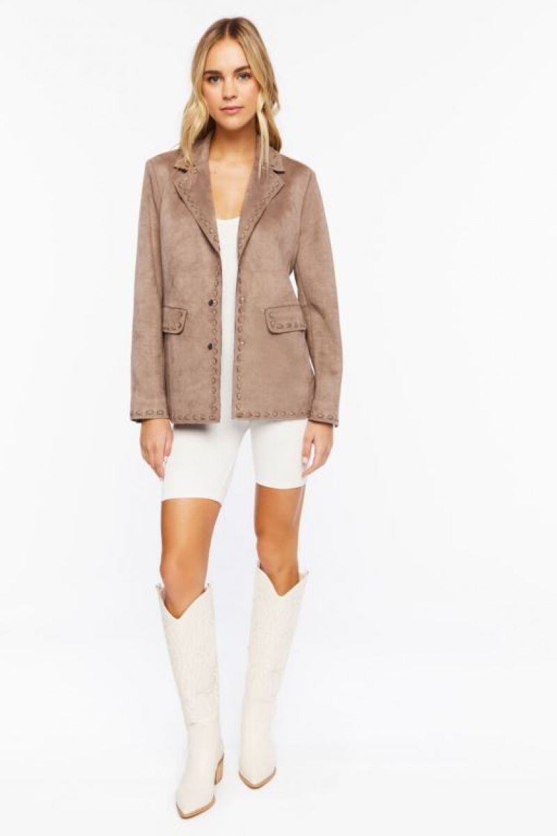 Blazer Forever 21 Faux Suede Peak Lapel Mujer Beige | n6LoATNJMUf