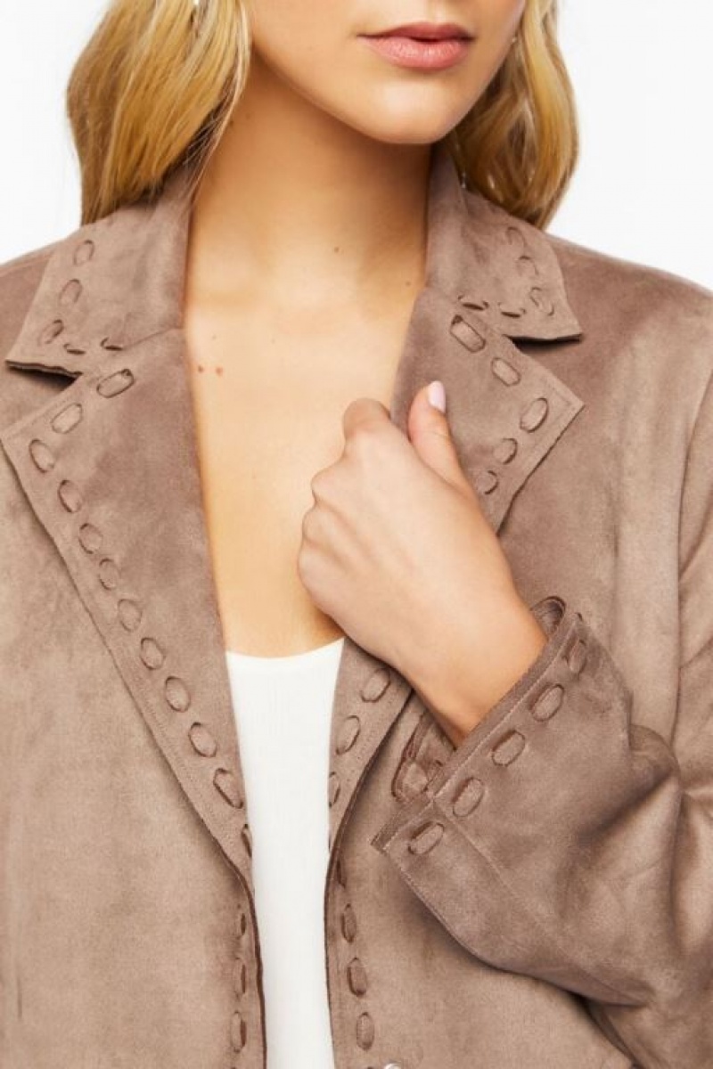 Blazer Forever 21 Faux Suede Peak Lapel Mujer Beige | n6LoATNJMUf