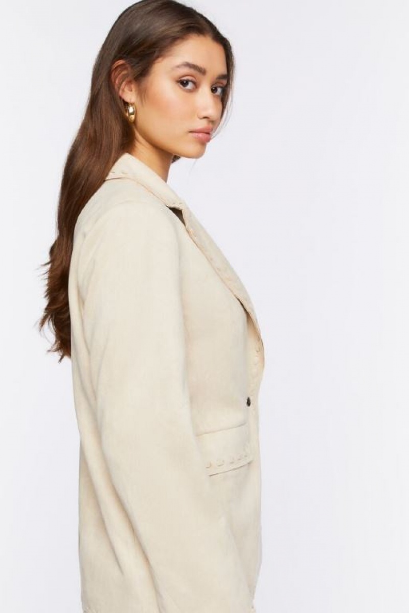 Blazer Forever 21 Faux Suede Peak Lapel Mujer Beige | 3aEJyRme842