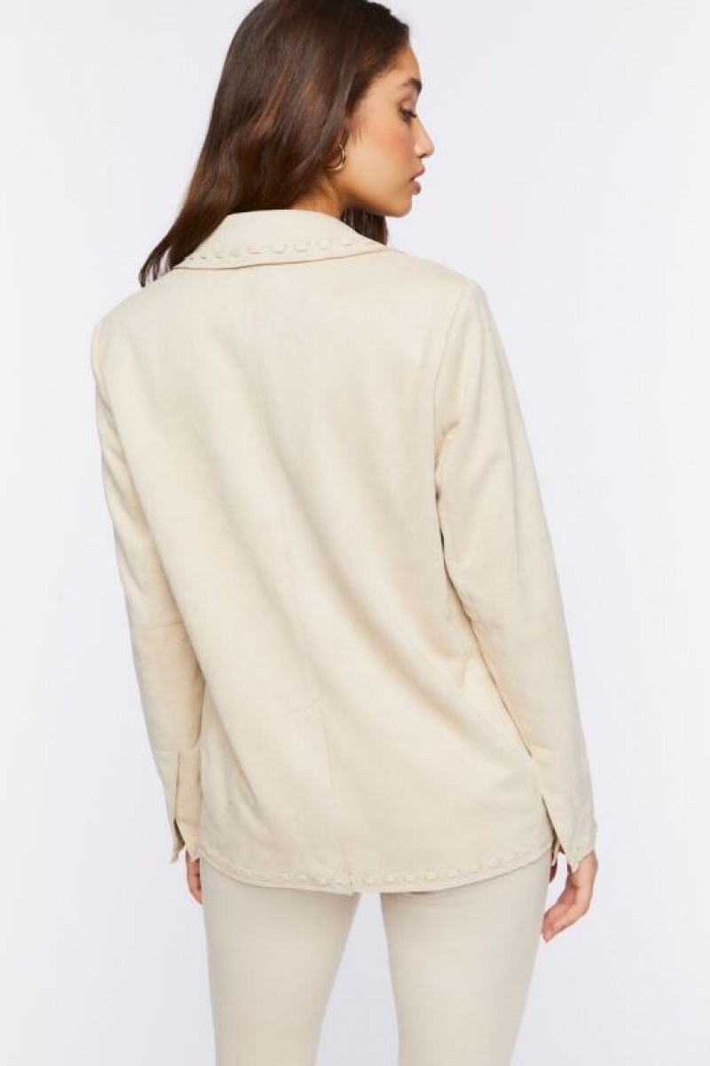 Blazer Forever 21 Faux Suede Peak Lapel Mujer Beige | 3aEJyRme842