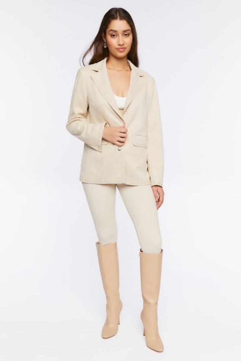 Blazer Forever 21 Faux Suede Peak Lapel Mujer Beige | 3aEJyRme842