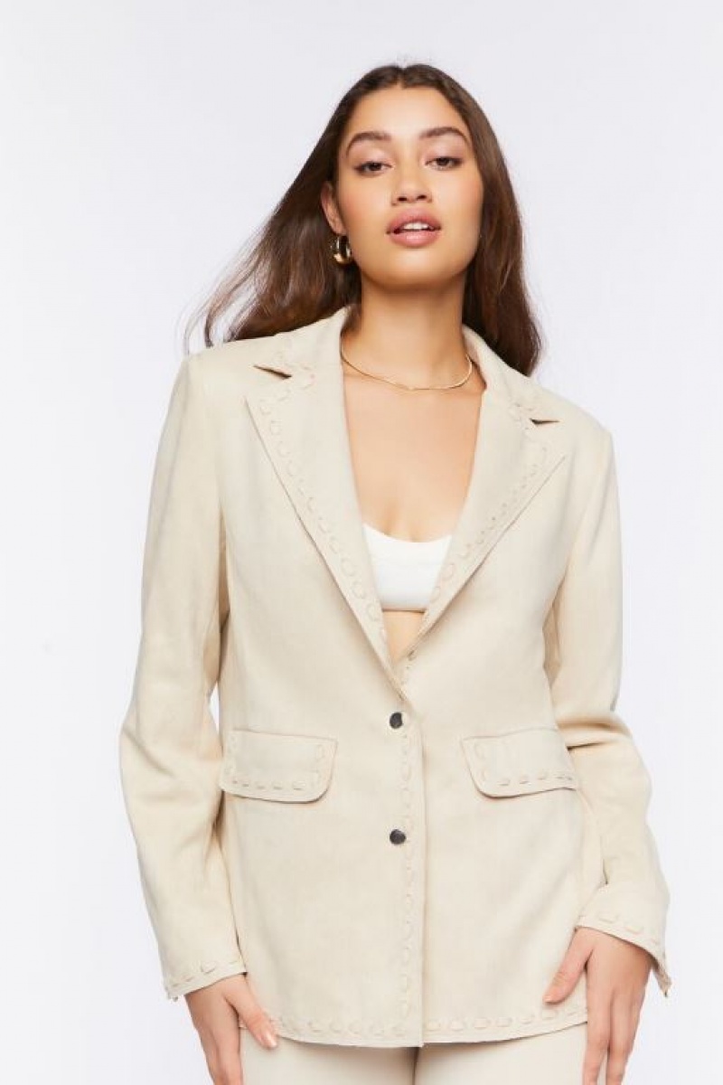 Blazer Forever 21 Faux Suede Peak Lapel Mujer Beige | 3aEJyRme842