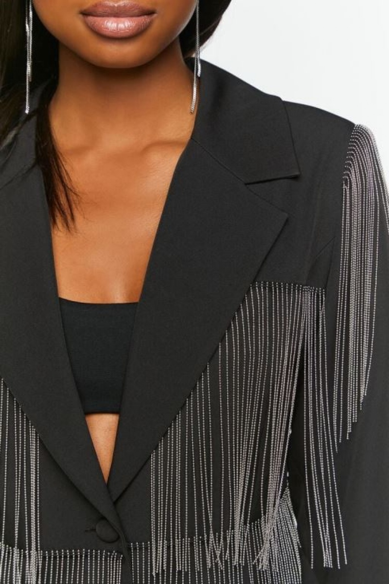 Blazer Forever 21 Fringe Single Breasted Mujer Negras | m6AZvop28ID