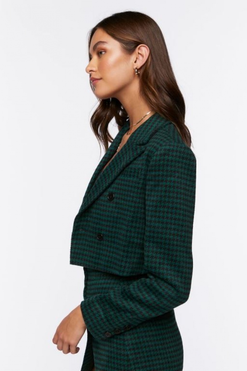 Blazer Forever 21 Houndstooth Double Breasted Mujer Verde Negras | porp4XwDEDi