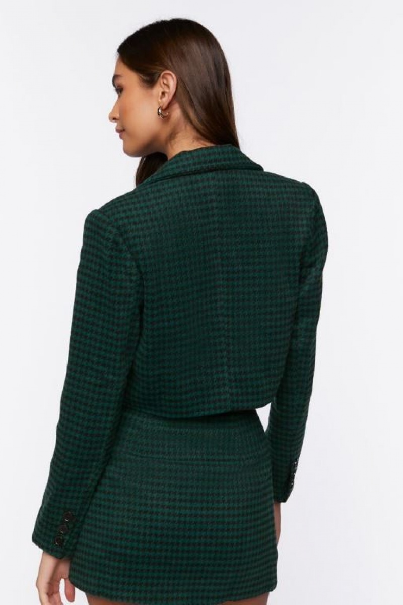 Blazer Forever 21 Houndstooth Double Breasted Mujer Verde Negras | porp4XwDEDi