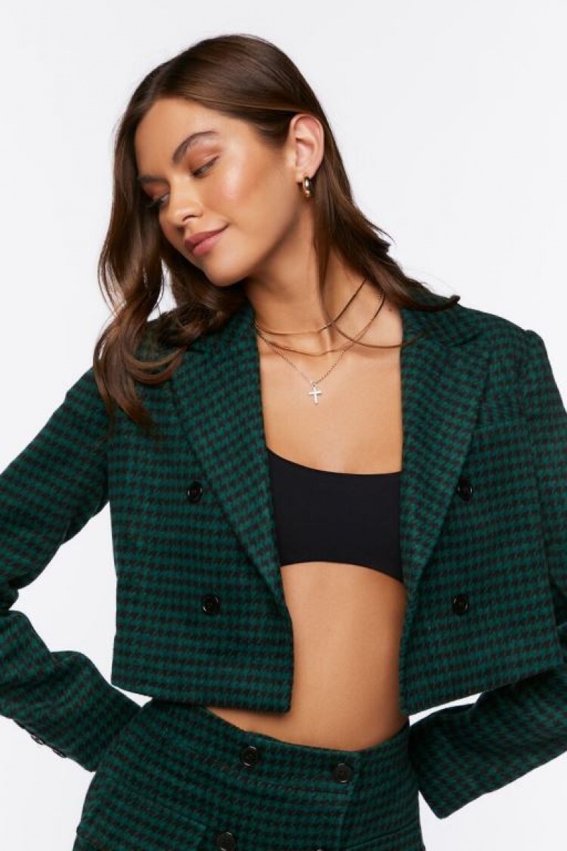 Blazer Forever 21 Houndstooth Double Breasted Mujer Verde Negras | porp4XwDEDi