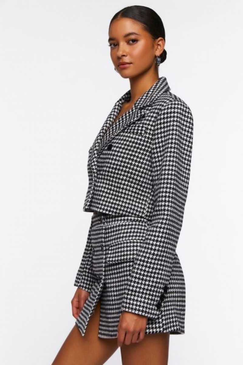 Blazer Forever 21 Houndstooth Double Breasted Mujer Negras Blancas | GBLc5tNSC9D