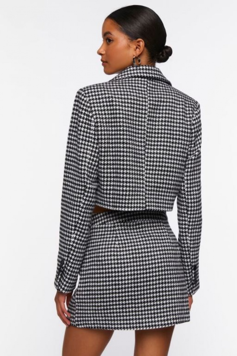 Blazer Forever 21 Houndstooth Double Breasted Mujer Negras Blancas | GBLc5tNSC9D