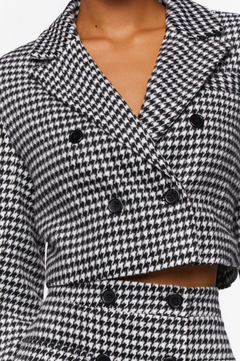 Blazer Forever 21 Houndstooth Double Breasted Mujer Negras Blancas | GBLc5tNSC9D