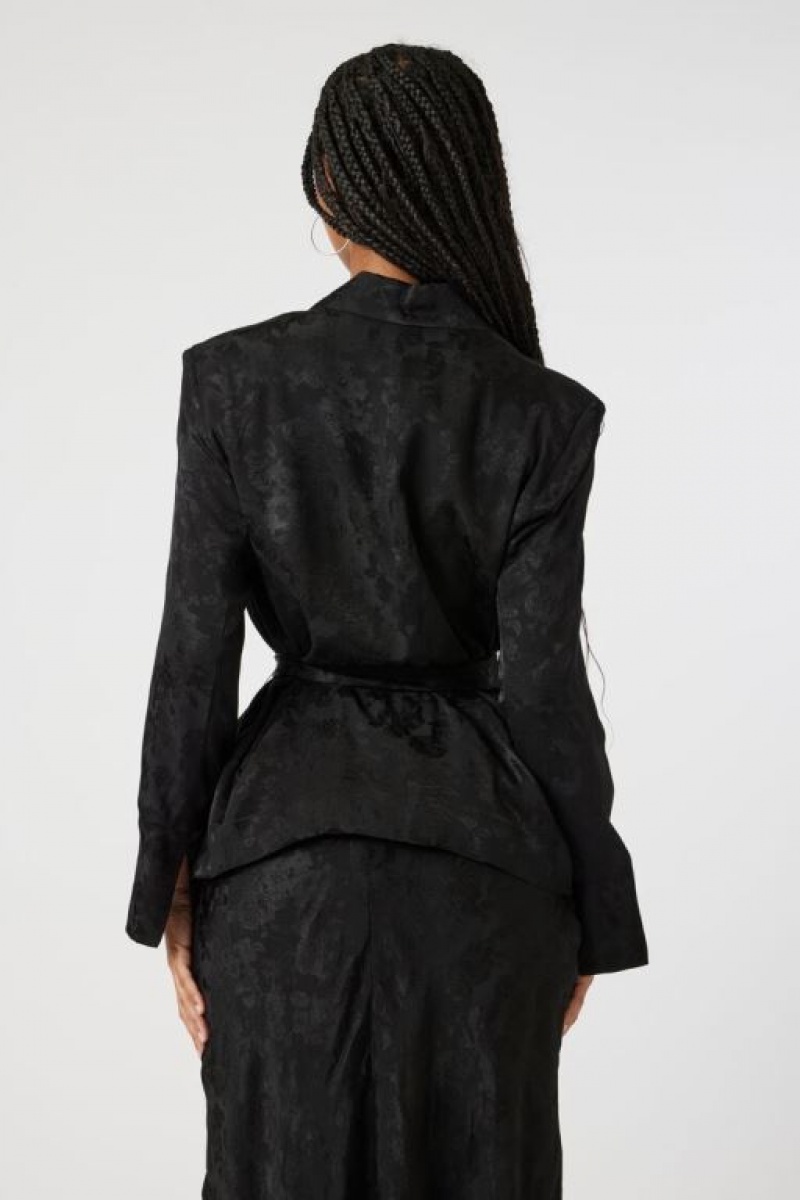 Blazer Forever 21 Jacquard Satin Belted Mujer Negras | 1bd68M9NTX7