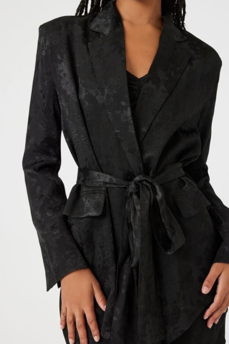 Blazer Forever 21 Jacquard Satin Belted Mujer Negras | 1bd68M9NTX7