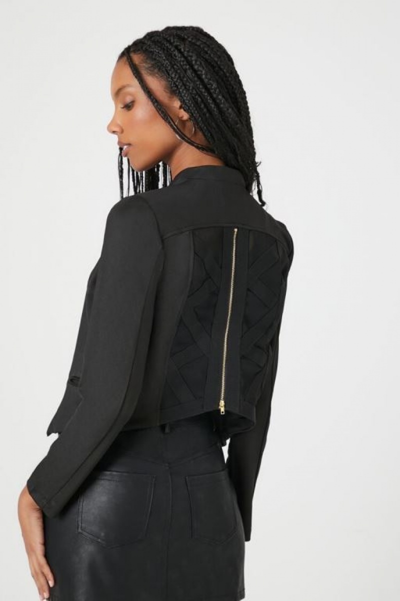 Blazer Forever 21 Lattice Zip Up Cropped Mujer Negras | xIbsMd0SEhK