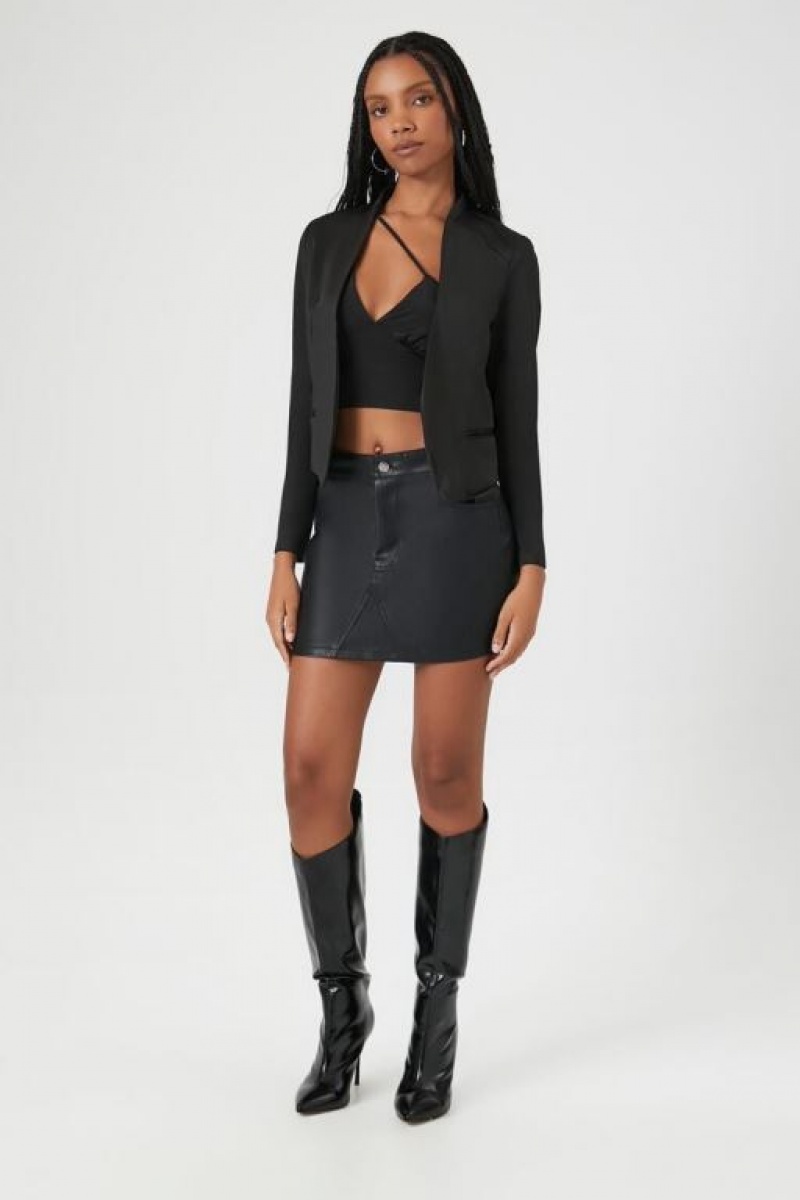 Blazer Forever 21 Lattice Zip Up Cropped Mujer Negras | xIbsMd0SEhK