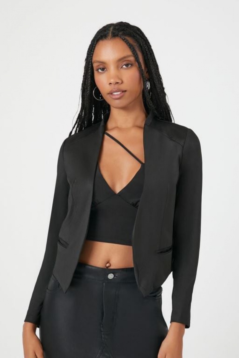 Blazer Forever 21 Lattice Zip Up Cropped Mujer Negras | xIbsMd0SEhK