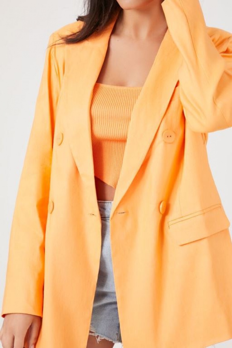 Blazer Forever 21 Linen Blend Double Breasted Mujer Cantaloupe | iYHsdJ5gqe9