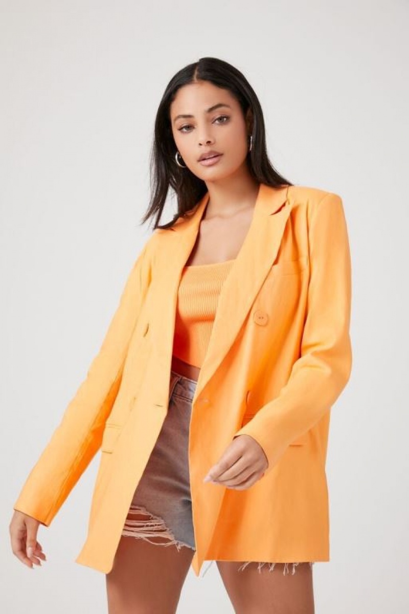 Blazer Forever 21 Linen Blend Double Breasted Mujer Cantaloupe | iYHsdJ5gqe9