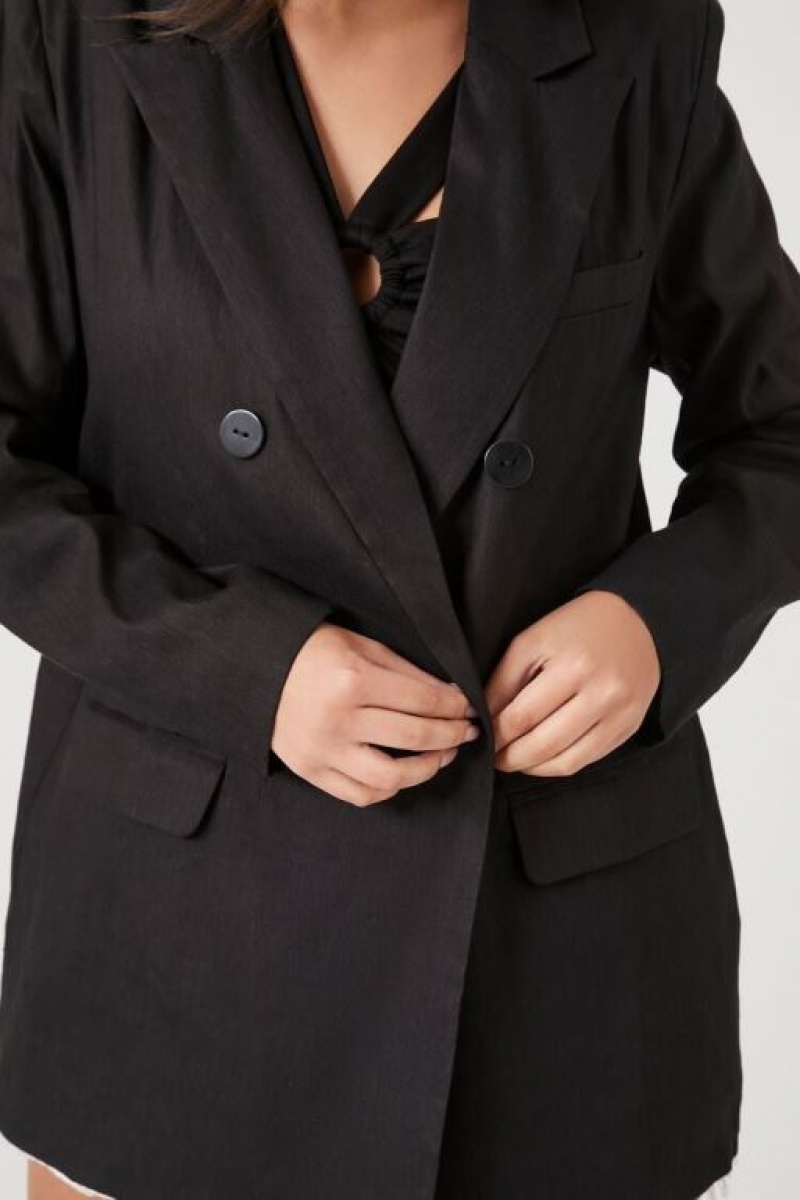 Blazer Forever 21 Linen Blend Double Breasted Mujer Negras | GbDv8VpZOVj