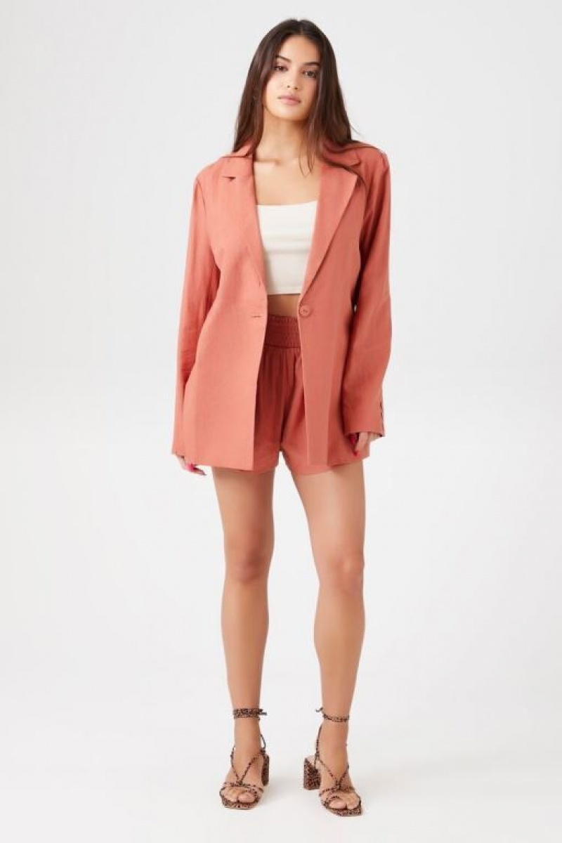 Blazer Forever 21 Linen Blend Notched Mujer Clay | AxqRtWYm9Ra