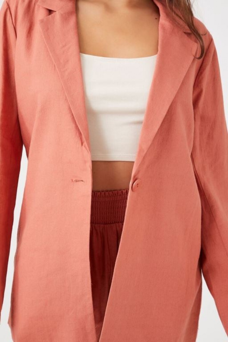 Blazer Forever 21 Linen Blend Notched Mujer Clay | AxqRtWYm9Ra