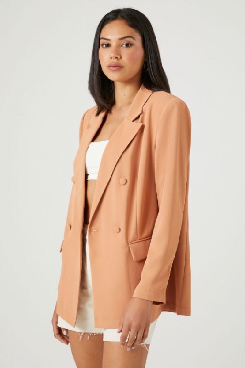 Blazer Forever 21 Longline Double Breasted Mujer Toasted Almond | KpDNwRHtlB1