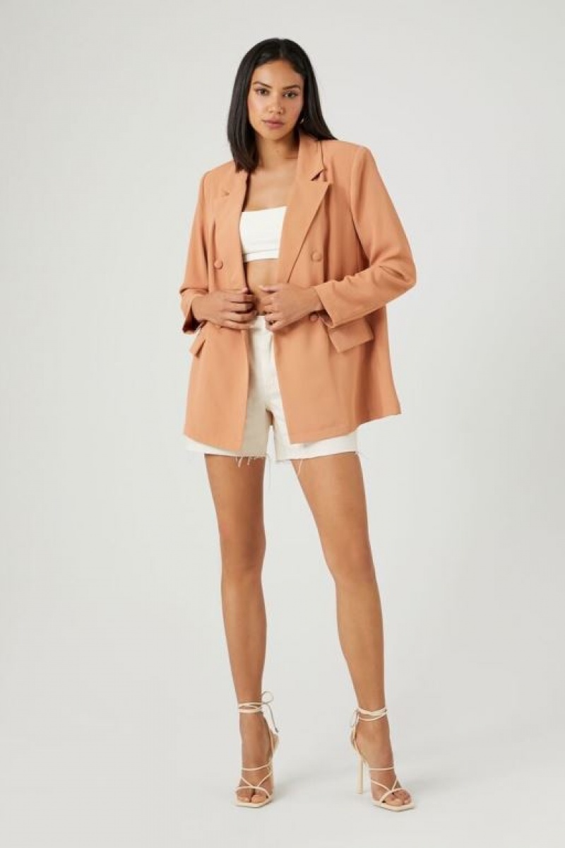 Blazer Forever 21 Longline Double Breasted Mujer Toasted Almond | KpDNwRHtlB1