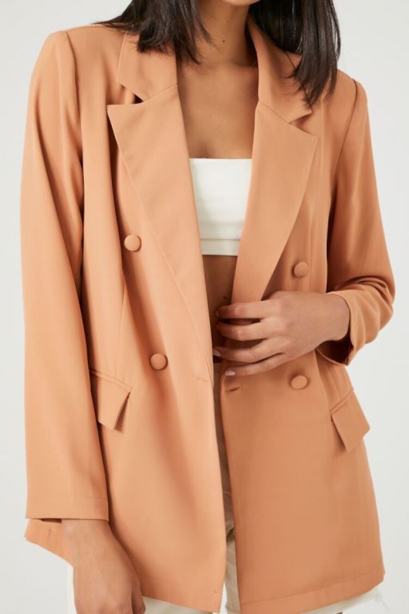 Blazer Forever 21 Longline Double Breasted Mujer Toasted Almond | KpDNwRHtlB1