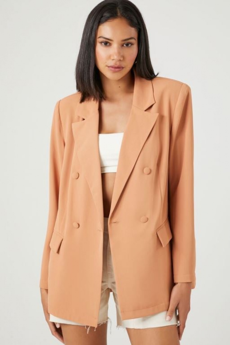 Blazer Forever 21 Longline Double Breasted Mujer Toasted Almond | KpDNwRHtlB1