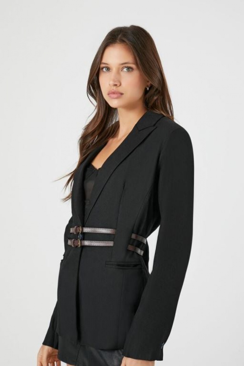 Blazer Forever 21 Notched Belted Longline Mujer Negras | Di7e1hhiLEu