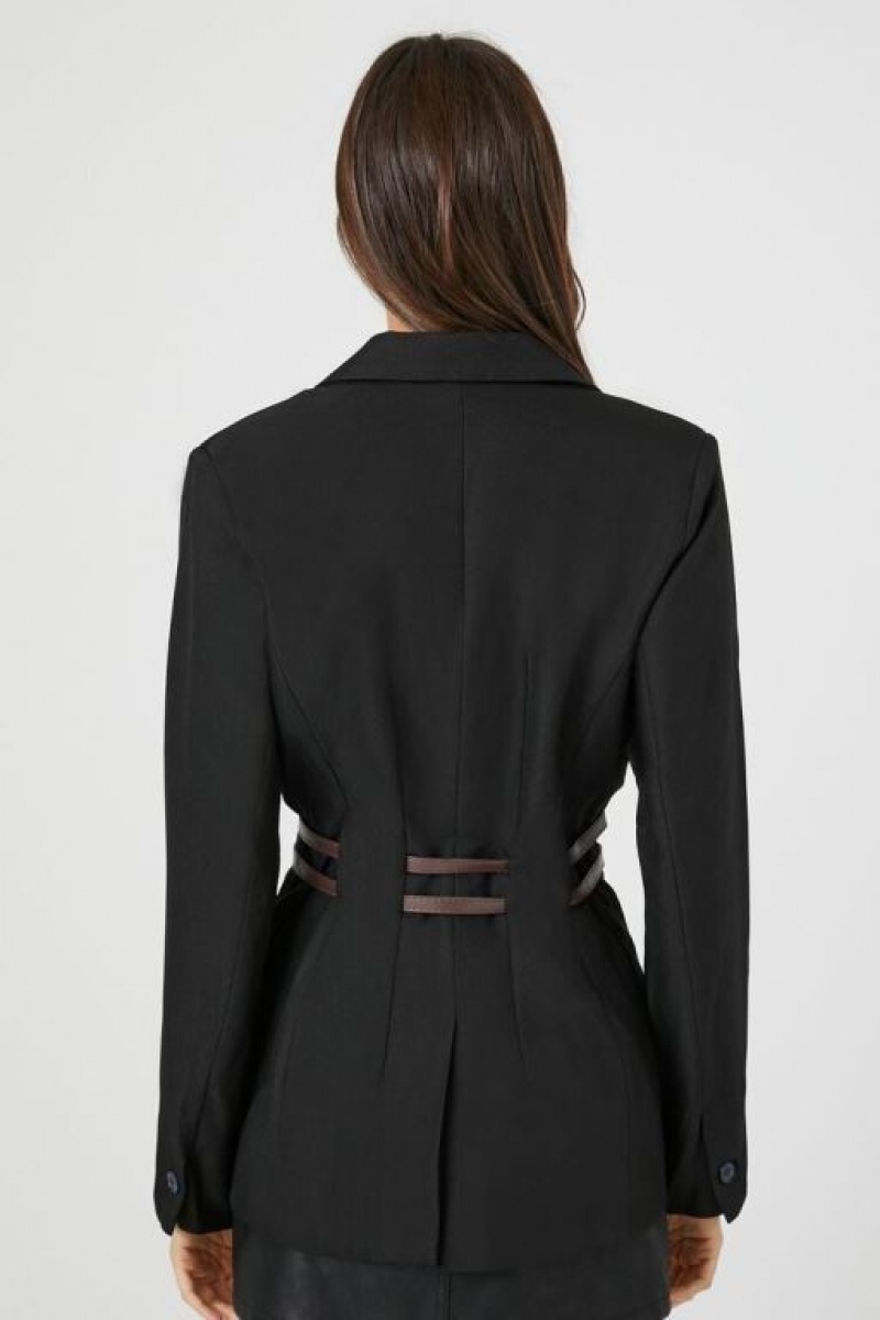 Blazer Forever 21 Notched Belted Longline Mujer Negras | Di7e1hhiLEu