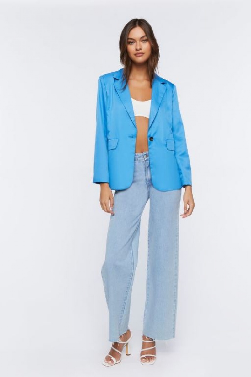 Blazer Forever 21 Notched Button Front Mujer Azules | 5jV9TK2qqa4