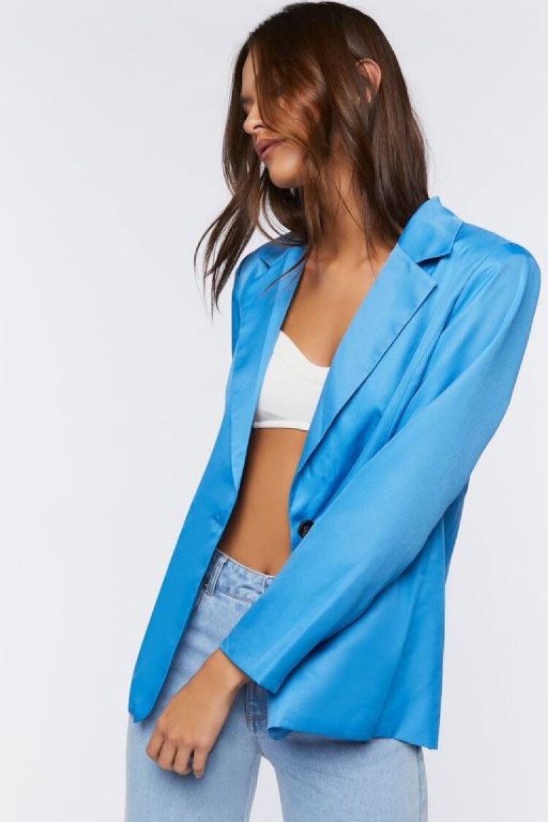 Blazer Forever 21 Notched Button Front Mujer Azules | 5jV9TK2qqa4