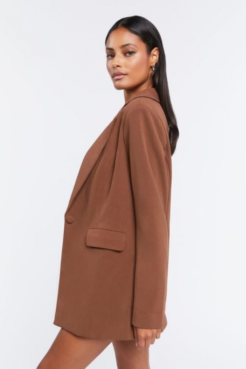 Blazer Forever 21 Notched Buttoned Mujer Cocoa | k6CDVzHL6Bz