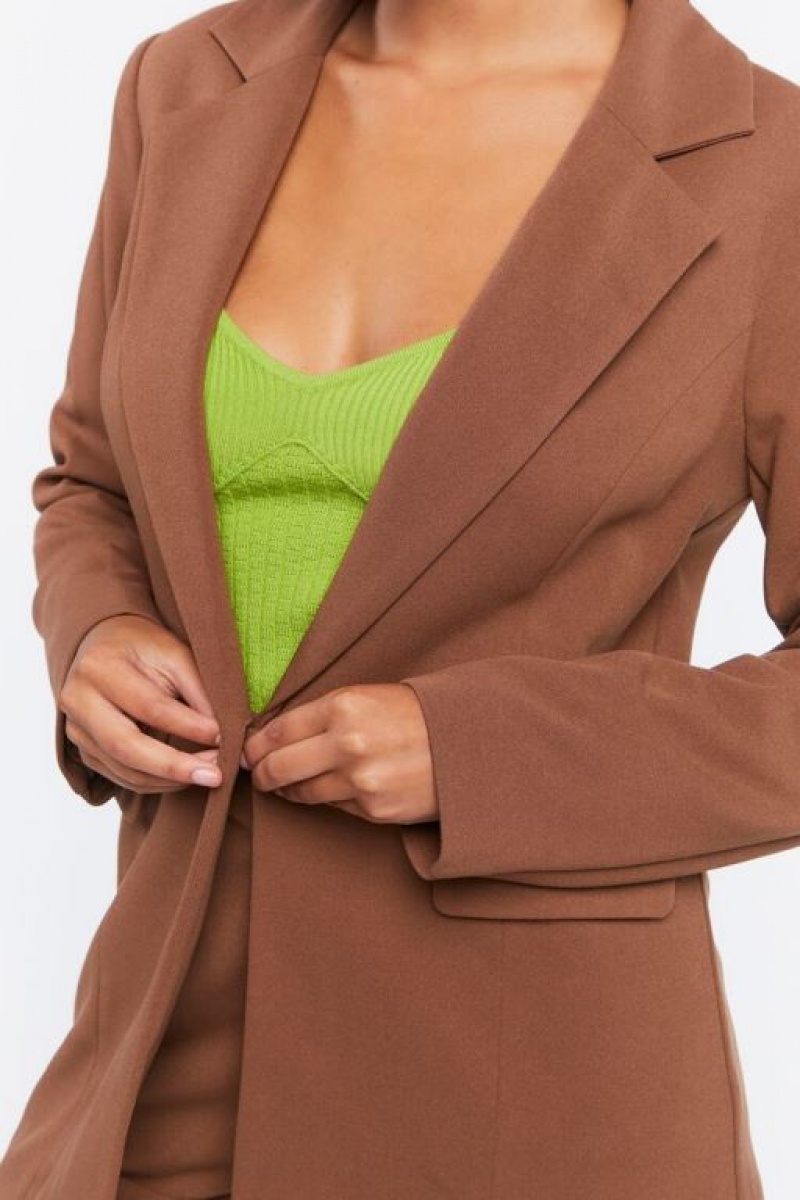 Blazer Forever 21 Notched Buttoned Mujer Cocoa | k6CDVzHL6Bz