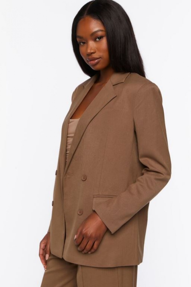 Blazer Forever 21 Notched Double Breasted Mujer Carob | jTBUx02vmoy