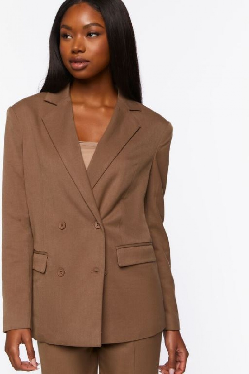 Blazer Forever 21 Notched Double Breasted Mujer Carob | jTBUx02vmoy