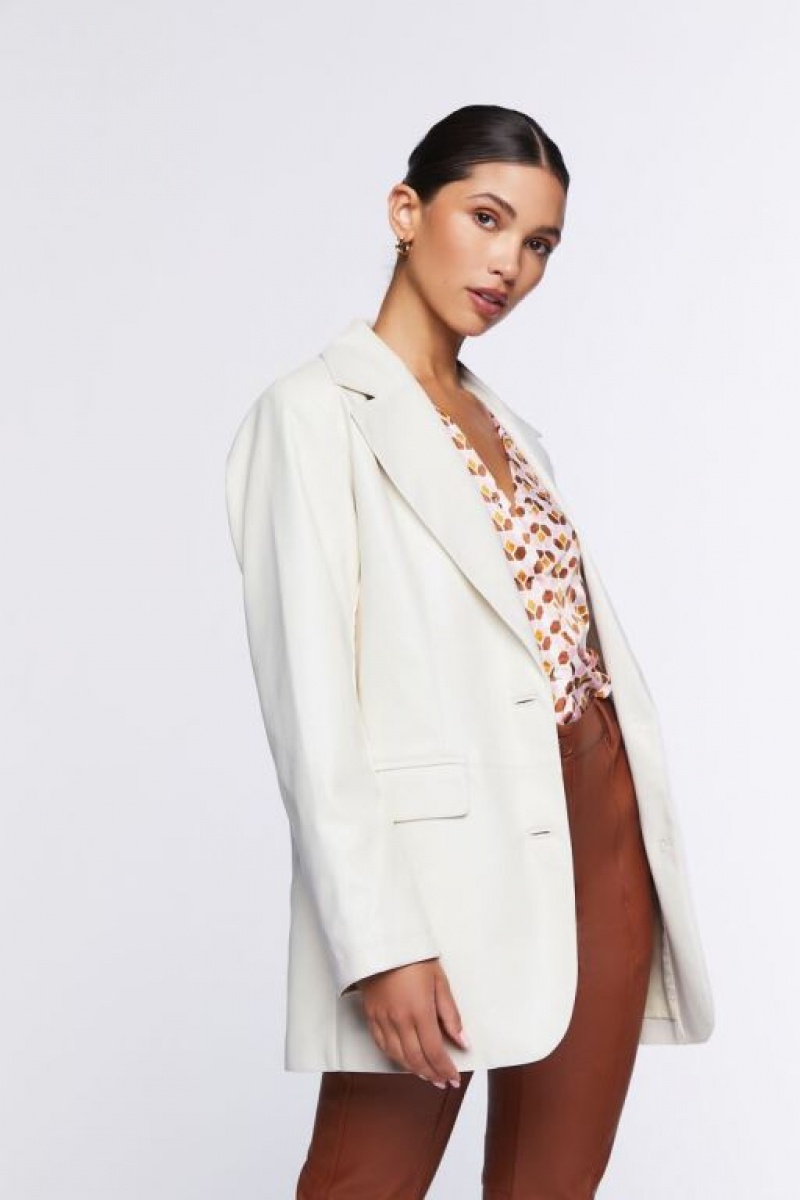 Blazer Forever 21 Notched Faux Cuero Mujer Creme | 6LBK9xh3AiJ