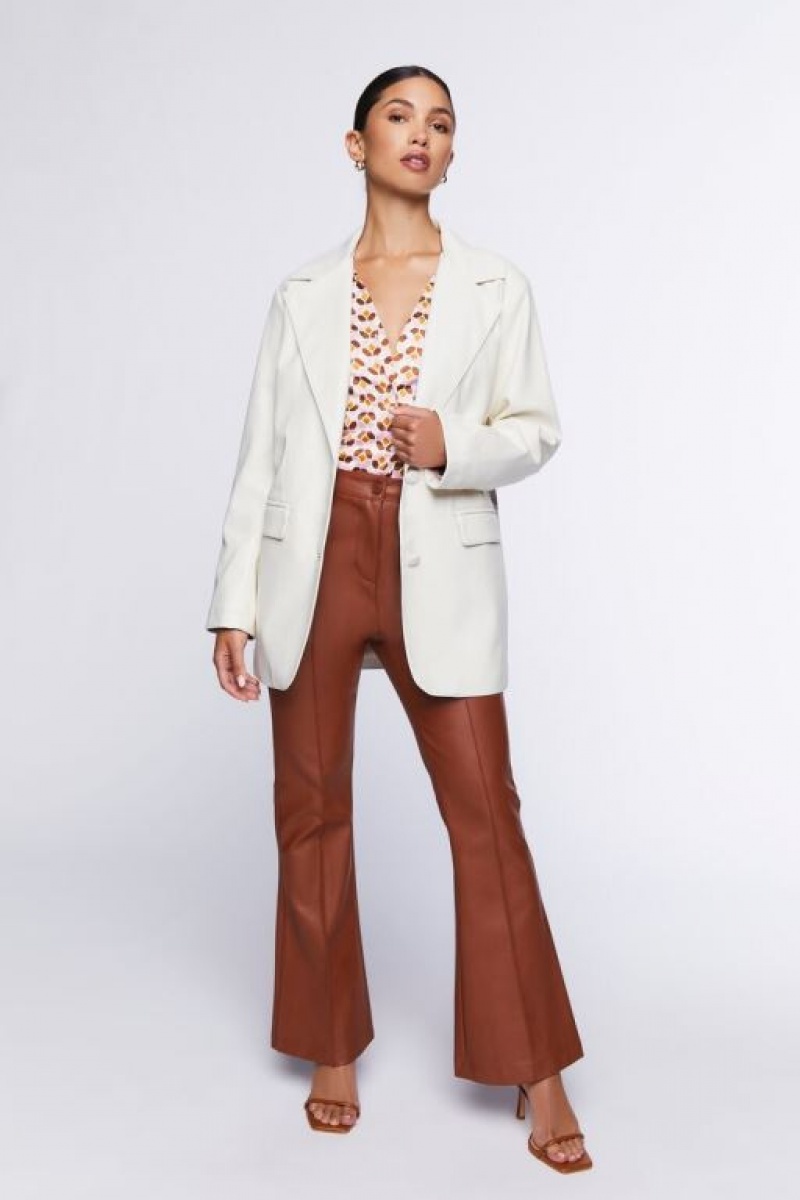 Blazer Forever 21 Notched Faux Cuero Mujer Creme | 6LBK9xh3AiJ