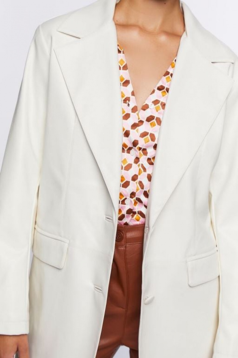 Blazer Forever 21 Notched Faux Cuero Mujer Creme | 6LBK9xh3AiJ