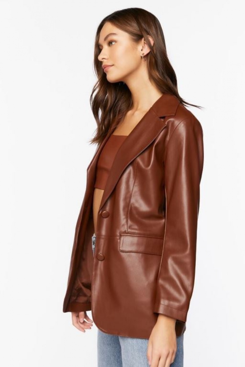 Blazer Forever 21 Notched Faux Cuero Mujer Chocolate | AuPaXcFzrr1