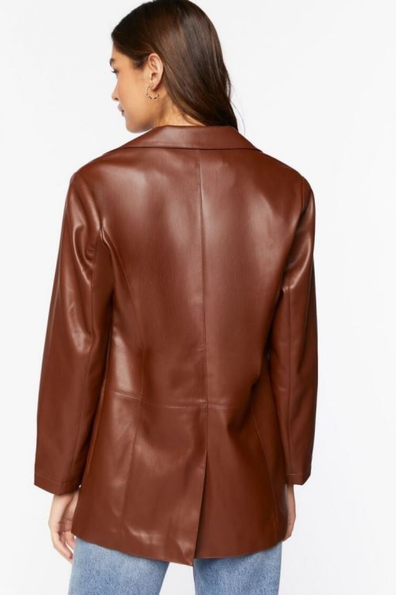 Blazer Forever 21 Notched Faux Cuero Mujer Chocolate | AuPaXcFzrr1