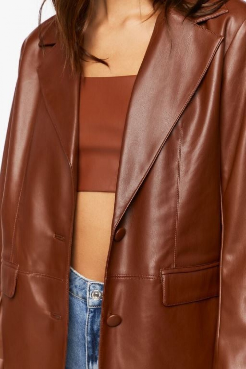 Blazer Forever 21 Notched Faux Cuero Mujer Chocolate | AuPaXcFzrr1