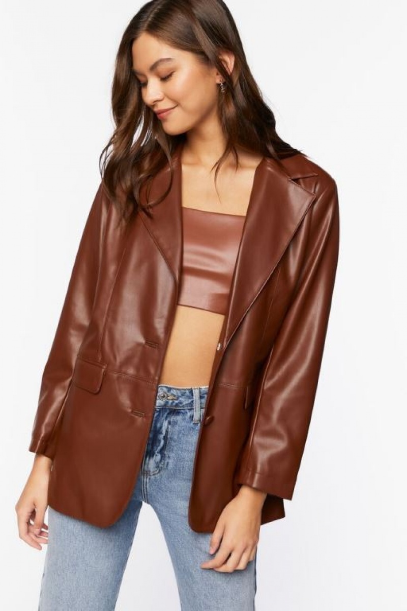 Blazer Forever 21 Notched Faux Cuero Mujer Chocolate | AuPaXcFzrr1