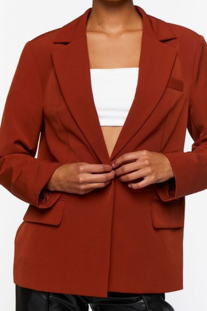 Blazer Forever 21 Notched Lapel Single Breasted Mujer Marrones | XQrMdKckcQt