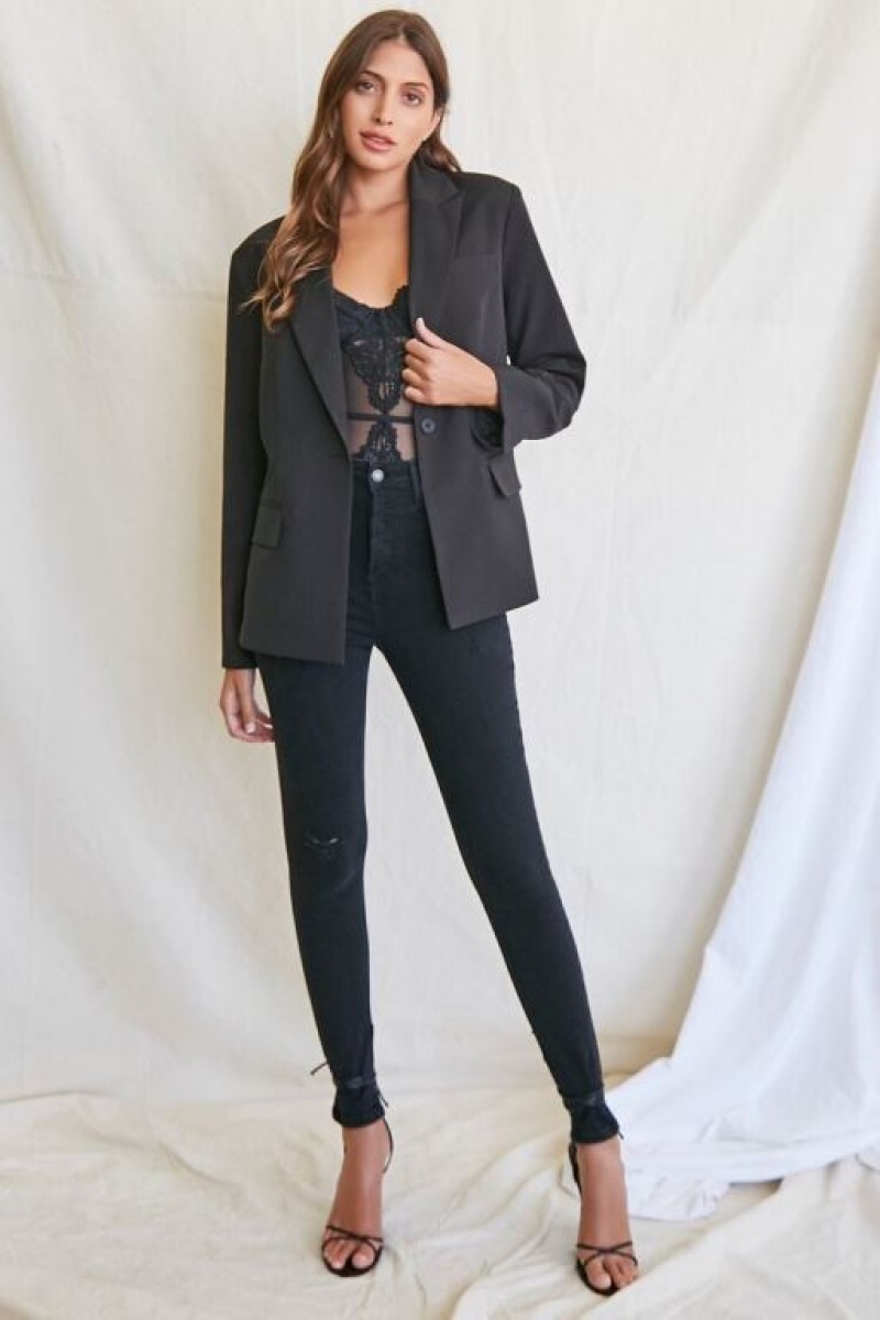 Blazer Forever 21 Notched Lapel Single Breasted Mujer Negras | aNMC8qk5z2b