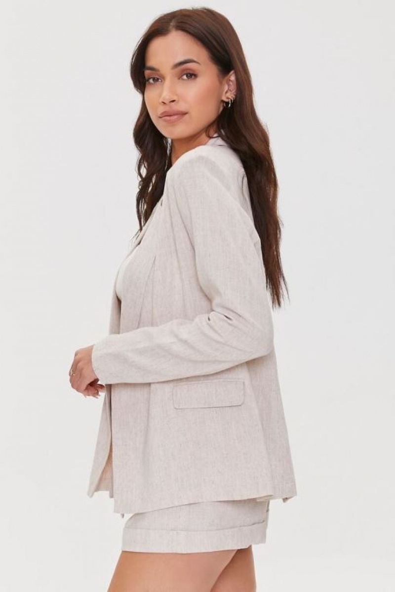 Blazer Forever 21 Notched Linen Blend Mujer Beige | JIBZummX0Xt