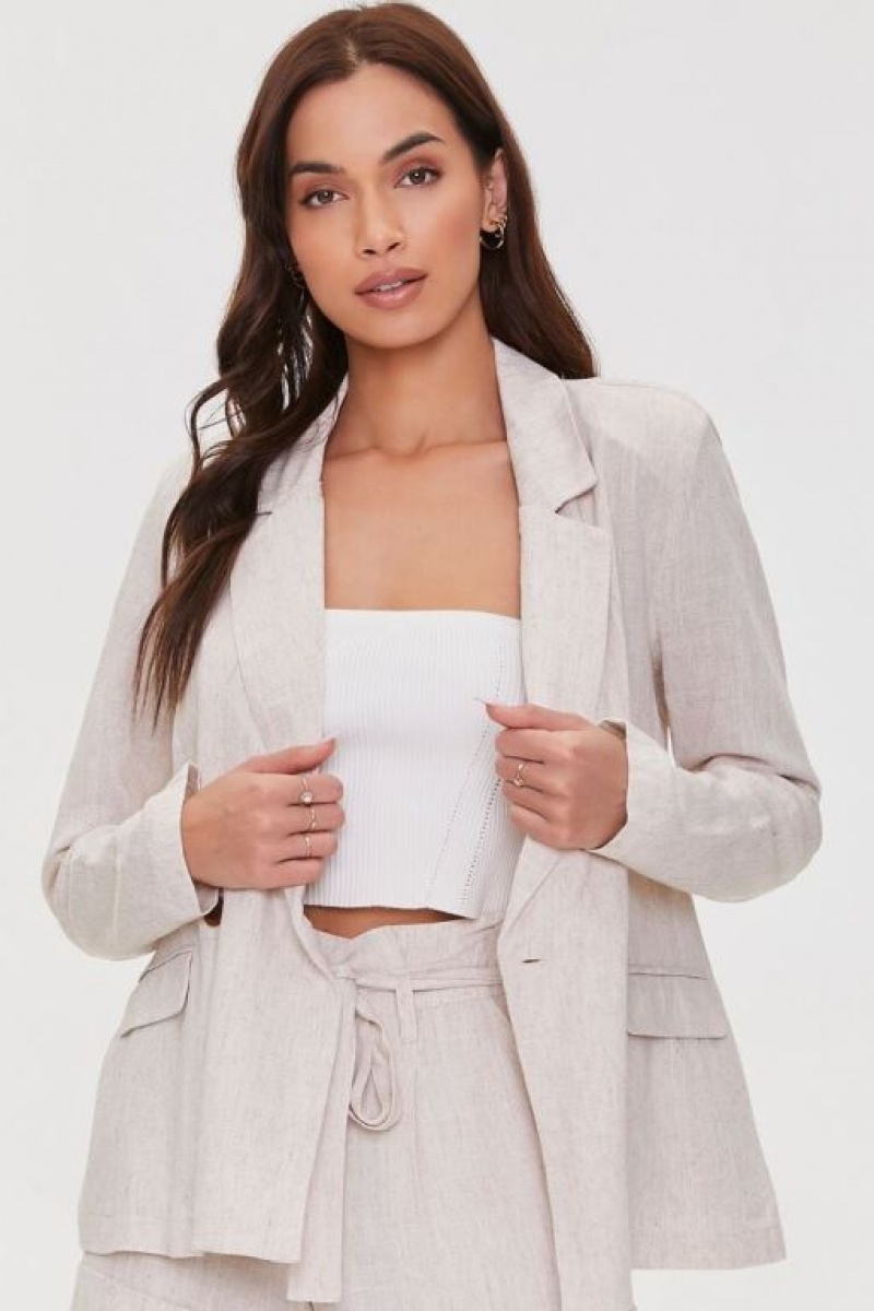 Blazer Forever 21 Notched Linen Blend Mujer Beige | JIBZummX0Xt