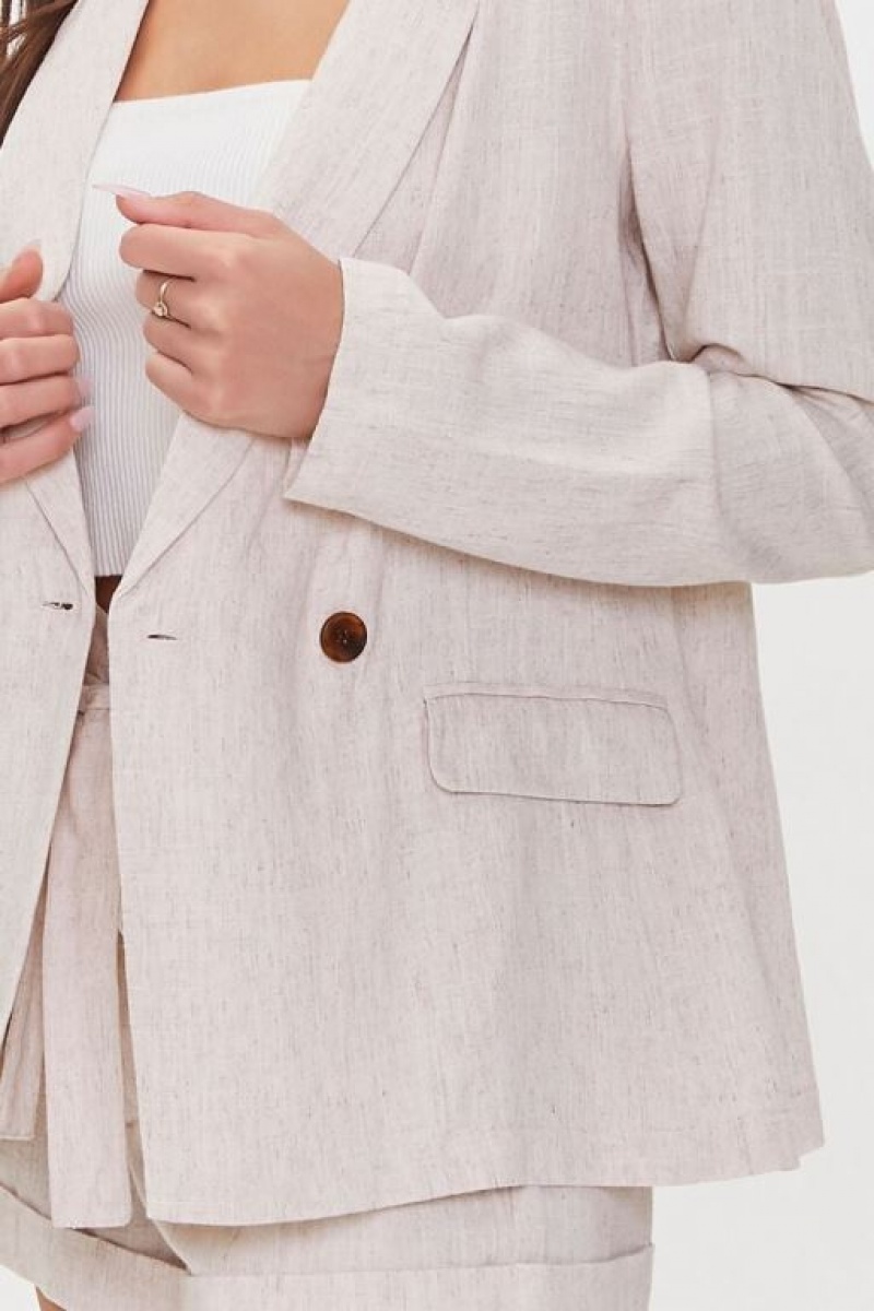 Blazer Forever 21 Notched Linen Blend Mujer Beige | JIBZummX0Xt