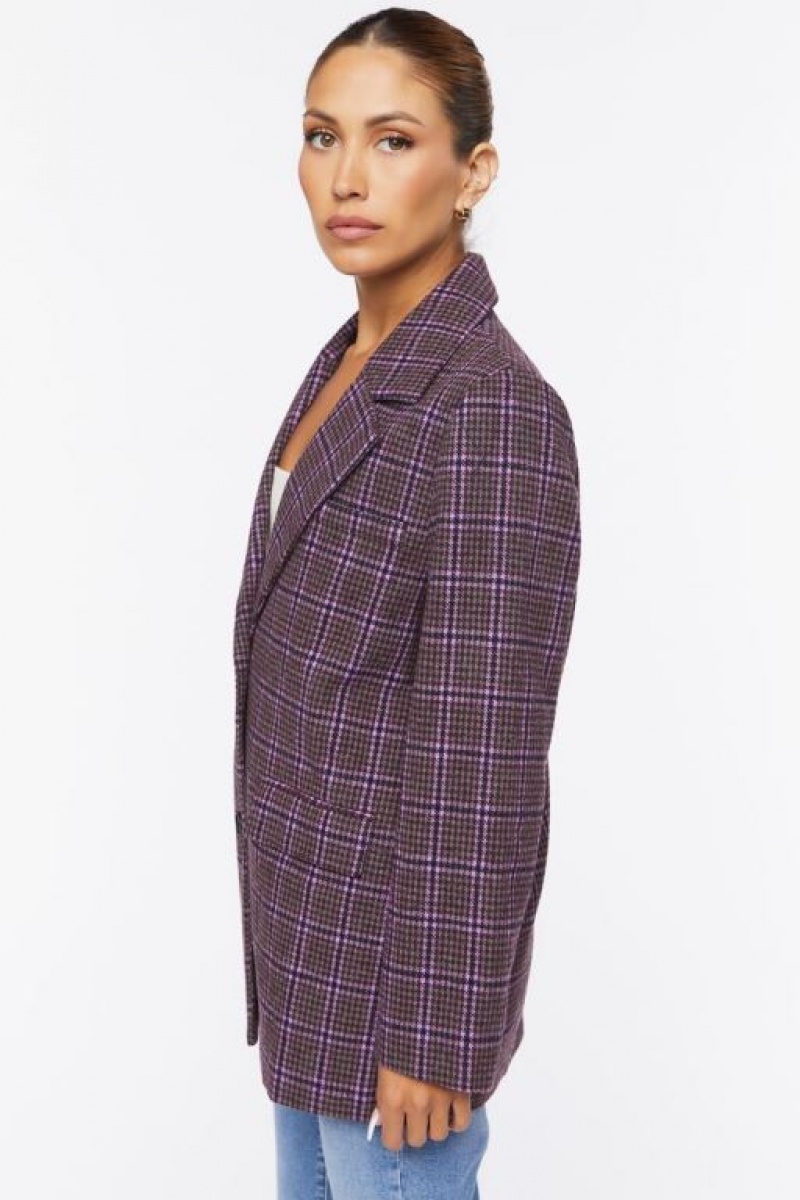 Blazer Forever 21 Notched Plaid Mujer Moradas Multicolor | EBVsWUlUGw7